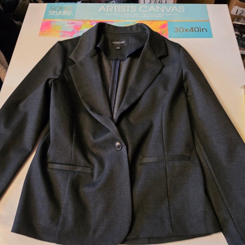 Liverpool Los Angeles Womens Gray Herringbone Single Button Blazer Jacket Size M